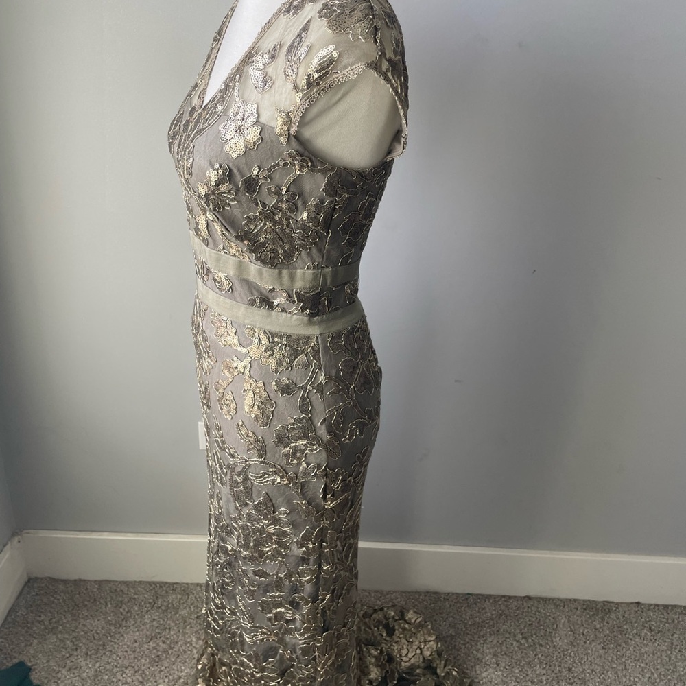 Tadashi Shoji Gold Sequin A-Line Gown - Picture 4 of 8